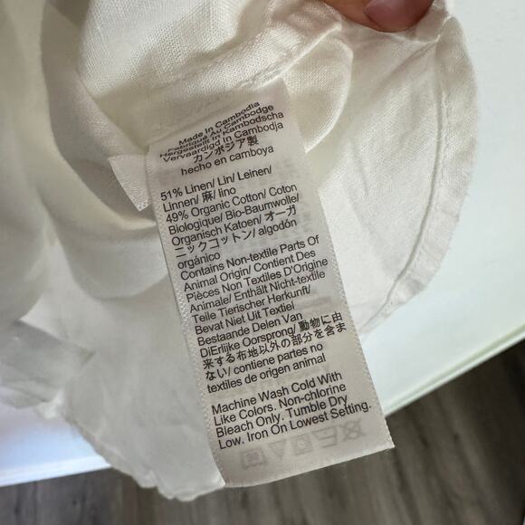 Madewell Oversized Button-Up Shirt SZ XL White Cotton-Linen 3/4 Pleated-Sleeves - Picture 8 of 9